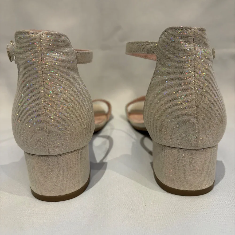 Wonder Nation Block Heel Sandal Girls Size 3 Champagne Glitter Rhinestone Dressy